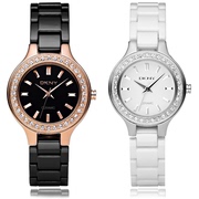DKNY手表简约时尚镶钻白色陶瓷表小巧秀气石英表防水女表
