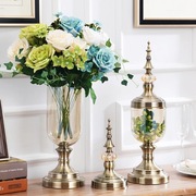 欧式花瓶摆件客厅插花仿真花玻璃家居饰品装饰盘简约餐桌客厅