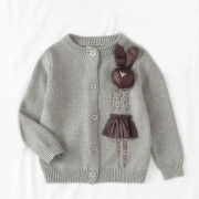女童纯棉毛衣洋气灰色开衫宝宝小兔子外套洋气春秋季儿童针织上衣