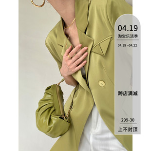 paperlll设计感西装外套，女夏醋酸缎面高级感宽松薄款短袖西服上衣