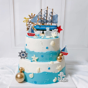 一帆风顺生日蛋糕装饰帆船小号摆件烘焙大号地中海木质船体模型