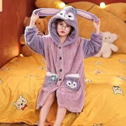 儿童睡衣女童紫色星戴露加绒加厚春秋季保暖珊瑚绒家居服睡袍套装