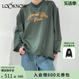 SERVINGYOURNEEDS设计师品牌LOOKNOW春秋军绿色刺绣套头衫