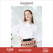 goodland美地女装春季荷叶，边娃娃领质感，公主袖衬衫上衣