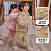 宝宝珊瑚绒套装秋冬儿童，保暖两件套小男童加绒睡衣女童保暖家居服