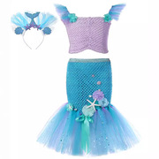 夏季韩版Mermaid连衣裙美人鱼套装女童飞飞袖人鱼裙洋气礼服