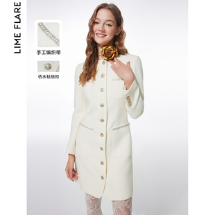 莱茵福莱尔白色小香风，重工连衣裙2023冬季高级感名媛裙子气质