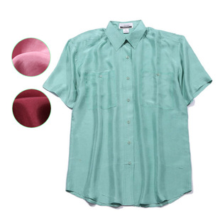 欧美单桑蚕丝短袖纯色衬衣，100%真丝电力纺男女宽松舒适衬衫上衣