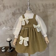女童秋款连衣裙2023韩版洋气，公主裙套装儿童，时髦背带裙两件套