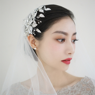 2023银白色婚纱礼服头饰边夹新娘森系甜美大气韩式结婚配饰品