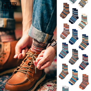 袜趣袜子男秋冬款男士中筒袜，民族风长袜，复古美式工装袜阿美咔叽袜