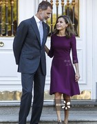 西班牙王后凯特王妃同款紫色，连衣裙女春秋时尚名媛，气质通勤ol遮肚