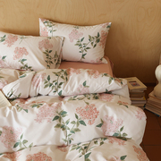 印花春季全棉四件套田园花卉，纯棉三件套床上被套床单床笠斜纹