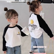 童装男女童春秋长袖纯棉儿童，拼接打底衫韩版休闲衣服撞色圆领上衣