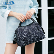 frazzil法姿休闲布包，女黑色印花斜挎小包，时尚帆布单肩挎包轻