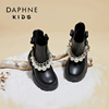 达芙妮儿童马丁靴冬季加绒保暖靴子女童时装短靴黑色防滑软底皮靴