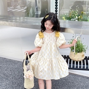 女童连衣裙泡泡袖C2023夏款韩国童装女孩衣服儿童棉布裙子一件