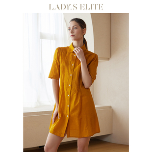 ladyselite慕裁女衬衫裙，2023常规短袖时尚，高级感面包袖连衣裙