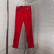 特欧洲站高级感英伦，高腰垂感红色，长裤垂坠百搭直筒显瘦裤子