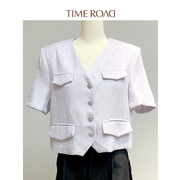timeroad汤米诺(汤米诺，)短袖紫色西装小外套，女夏季百搭西装t25231171560