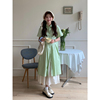 自制日系豆绿色小个子衬衫裙女学生夏季森系甜美叠穿短袖连衣裙