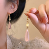 新中式粉色长款水滴耳环女小众设计感独特气质耳坠高级感玉髓耳饰