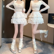 cheisly气质白色短裙高腰，显瘦法式花边，蓬蓬蛋糕裙a字半身裙