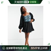 香港直邮潮奢asos女士，设计长袖钩花迷你罩衫，连衣裙(黑色)