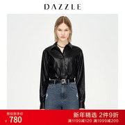 DAZZLE地素 2021秋冬款黑色时髦仿皮pu皮长袖衬衫女2D1C4221A