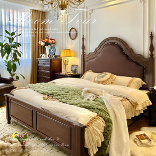 美式实木床头软包1.5米1.8米双人床复古法式床主卧高端大气欧式床