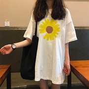 纯棉短袖t恤女2024白色上衣夏季设计感宽松百搭中长款连衣裙