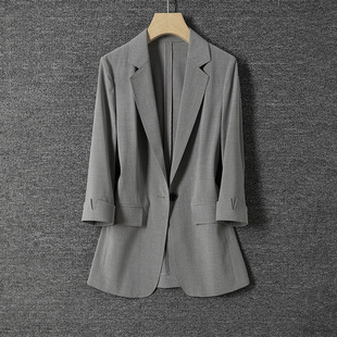 灰色西装外套女2023春夏季薄款高级感气质显瘦七分袖套装西服