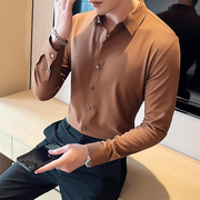 香港秋季高级感无痕衬衫男长袖商务休闲修身职业正装男士衬衣