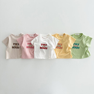 2024夏季婴儿字母短袖上衣女，宝宝洋气棉质舒适t恤百搭男薄款