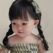 小女孩辫子发型假发女中长发，宝宝双麻花，辫婴儿空气刘海双马尾造型