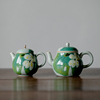 冰片釉纯手绘夏荷陶瓷茶壶单壶家用复古梨形壶，功夫冲泡茶水壶茶具