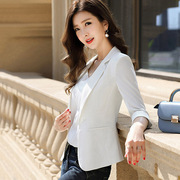 韩国西装外套女春秋七分袖白色职业正装休闲气质短款大码西服上衣