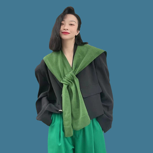 2024时尚绿色针织小披肩女外搭围巾空调房外套搭肩洋气办公室