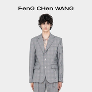 FengChenWang凤凰印花系列男女同款格纹拼接时尚西装外套