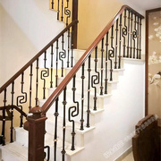 定制别墅铁艺楼梯扶手现代简约新中式轻奢风实木扶手室内栏杆楼梯