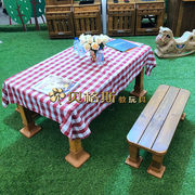 幼儿园户外防腐木儿童餐桌椅，室外田园风木制长，方桌长方凳公园