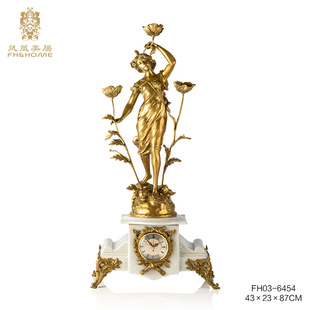 凤凰美居欧式女神四方白色陶瓷铜创意个性艺术奢华客厅家用座钟