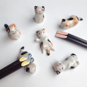 日式猫咪陶瓷筷子架子餐厅摆饰汤匙托创意卡通筷托筷枕餐具zakka