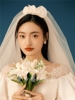 新娘头纱复古花朵结婚头饰韩式发梳双层蓬蓬森系旅拍领证拍照道具