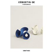 cebostinoc克莱因蓝曲线耳环原创几何，撞色耳钉韩风耳饰