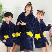 秋冬款睡袍亲子装法兰绒浴袍珊瑚，绒儿童睡衣，可外穿休闲家居睡清货