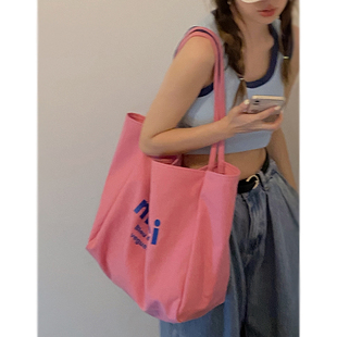 学生帆布包包女夏季2022潮时尚，休闲托特包百搭大容量购物袋包
