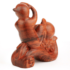 红木雕刻猴子如意工艺品实木质12十二生肖猴木制客厅家居摆件摆设