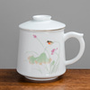 白瓷茶杯陶瓷过滤带盖茶水分离杯子功夫喝茶杯泡茶杯家用带把水杯
