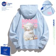 NASA连帽卫衣女春秋加绒oversize2024原创小众设计奶蓝色外套
